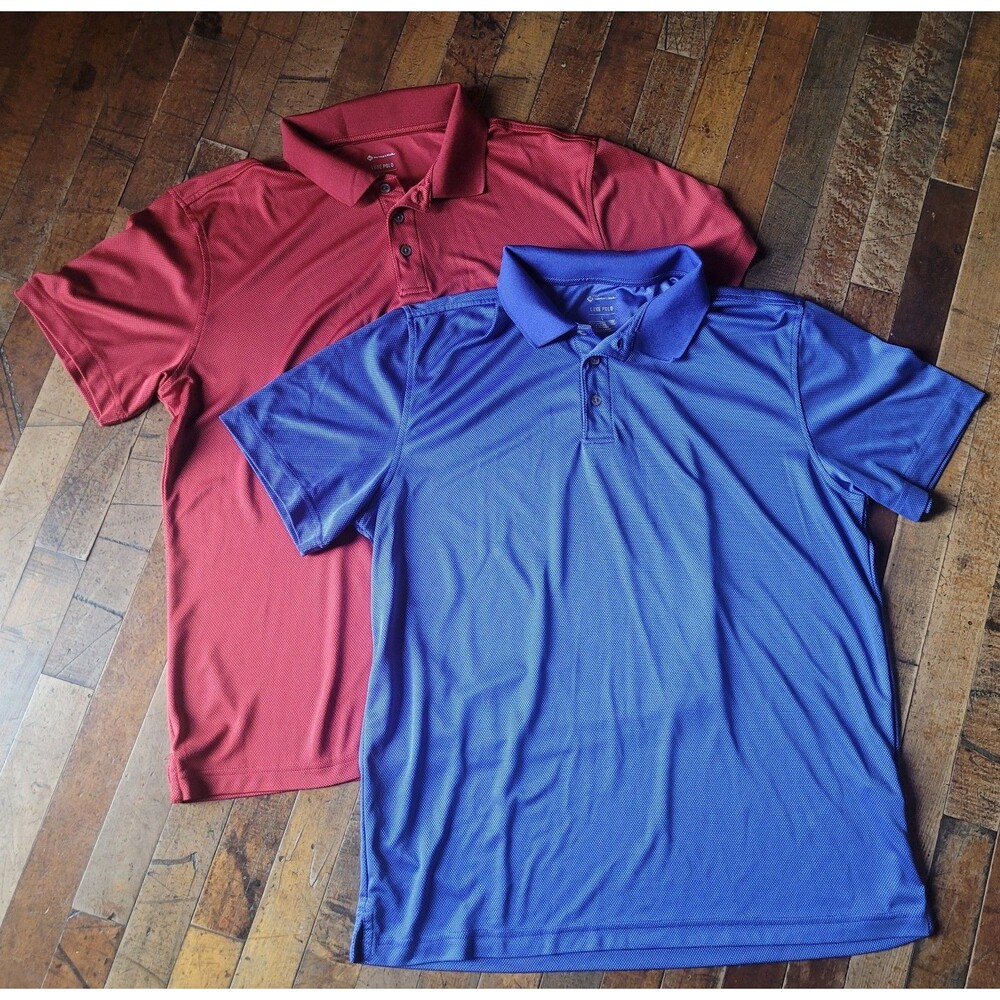 Lot (2) Members Mark Luxe Polo Men's Golf Shirts Red & Blue Sz Large